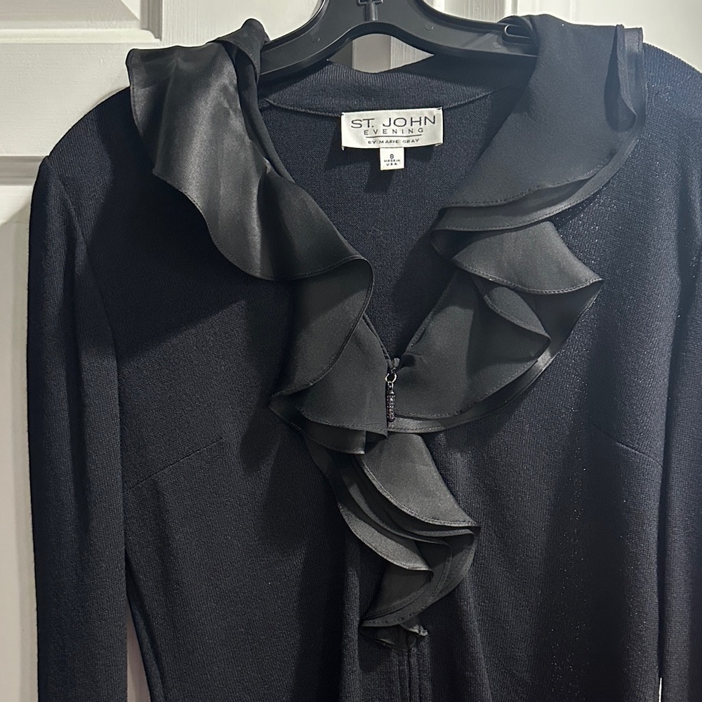 St. John Black Ruffle-Front Long Sleeve Top - Picture 3 of 5